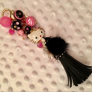 B&W Enamel & Rhinestone Hello Kitty w/Pink Apple!